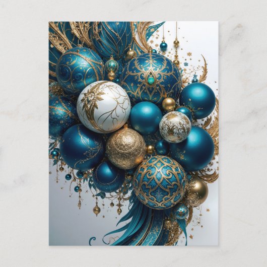 Weihnachtskugeln Gold Blau Luxus Fest Standard Briefkaart (Voorkant)