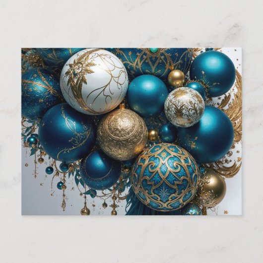Weihnachtskugeln Gold Blau Luxus Fest Standard Briefkaart (Voorkant)