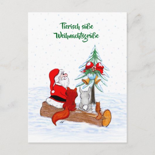 Weihnachtsmann Kaninchen Fox Eichhörnchen, Deutsch Briefkaart (Voorkant)