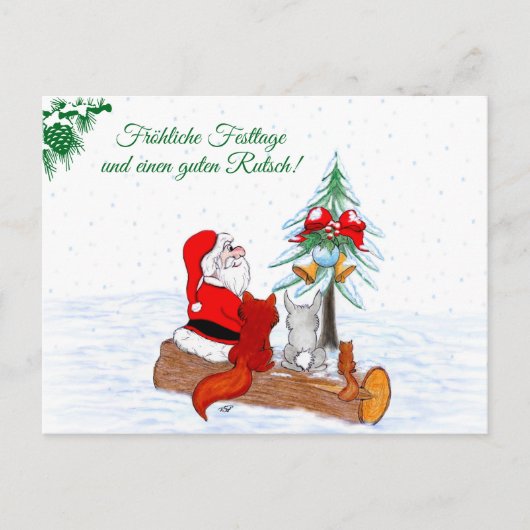 Weihnachtsmann Kaninchen Fox Eichhörnchen, Deutsch Briefkaart (Voorkant)