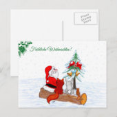 Weihnachtsmann Kaninchen Fox Eichhörnchen, Deutsch Feestdagenkaart (Voorkant / Achterkant)