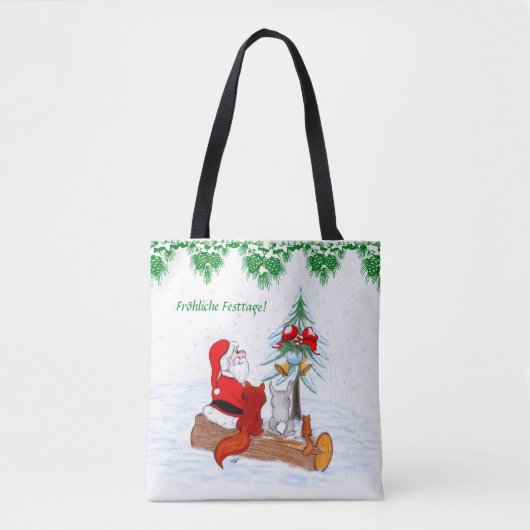 Weihnachtsmann Kaninchen Fox Eichhörnchen, Deutsch Tote Bag (Voorkant)
