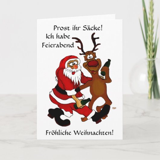 Weihnachtsmann mit Elch Feestdagen Kaart (Voorkant)