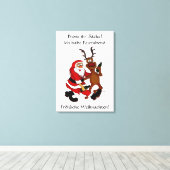 Weihnachtsmann mit Elch - Prost ihr Säcke! Canvas Afdruk (Insitu (Houten vloer))