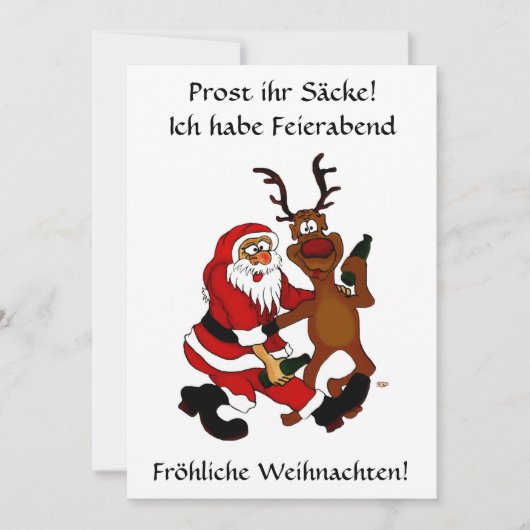 Weihnachtsmann mit Elch - Prost ihr Säcke! Feestdagenkaart (Voorkant)