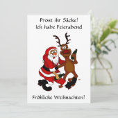 Weihnachtsmann mit Elch - Prost ihr Säcke! Feestdagenkaart (Staand voorkant)
