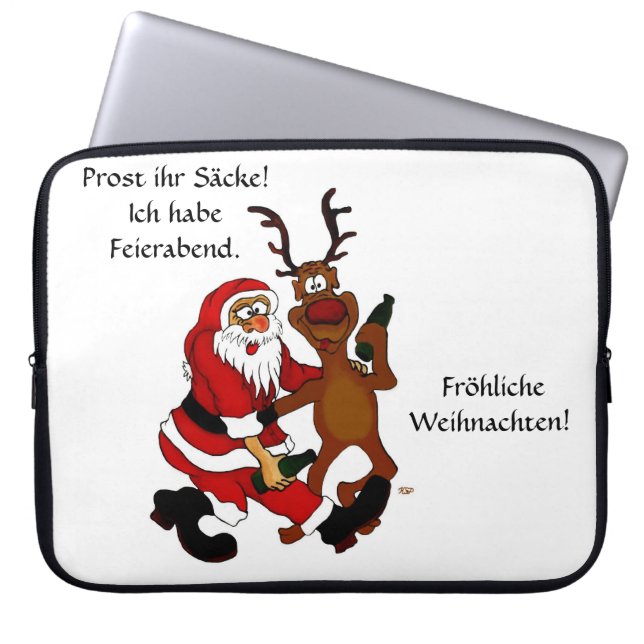 Weihnachtsmann mit Elch - Prost ihr Säcke! Laptop Sleeve (Voorkant)