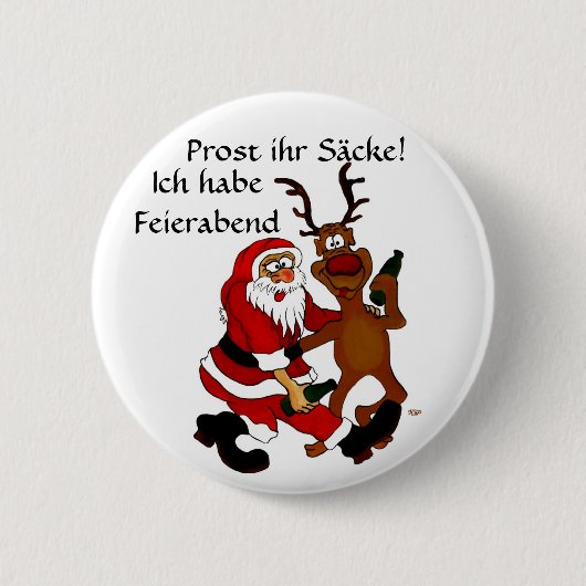 Weihnachtsmann mit Elch Ronde Button 5,7 Cm (Voorkant)