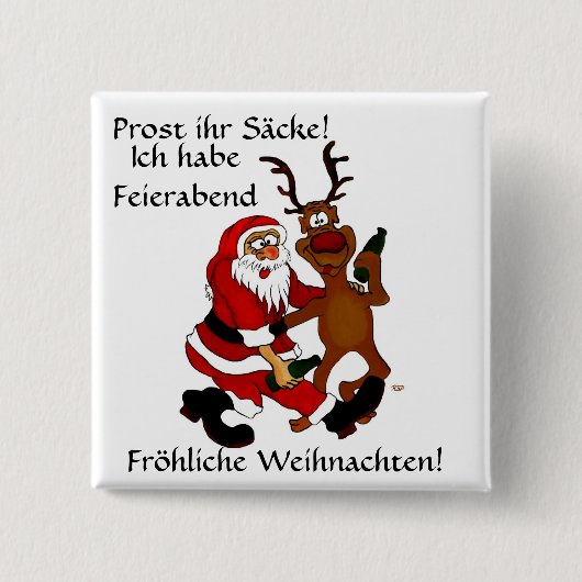 Weihnachtsmann mit Elch Vierkante Button 5,1 Cm (Voorkant)