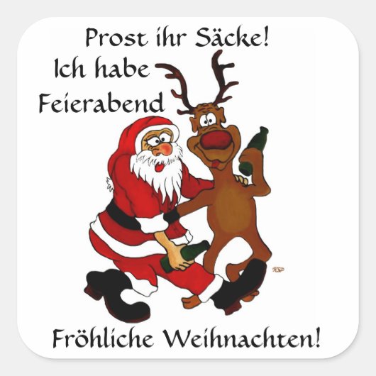 Weihnachtsmann mit Elch Vierkante Sticker (Voorkant)