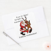Weihnachtsmann mit Elch Vierkante Sticker (Envelop)