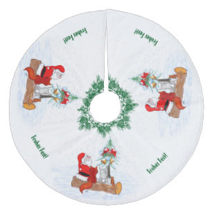 Weihnachtsmann mit Kaninchen Fox und Eichhörnchen Fleece Kerstboom Rok