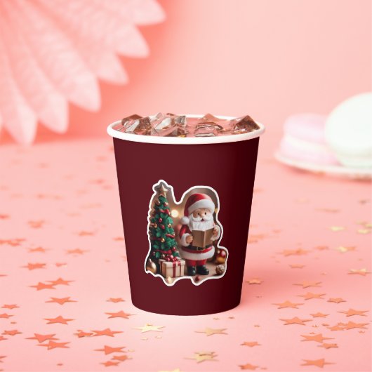 Weihnachtsmann mit Tannenbaum in 3D -  Papieren Bekers (Insitu)