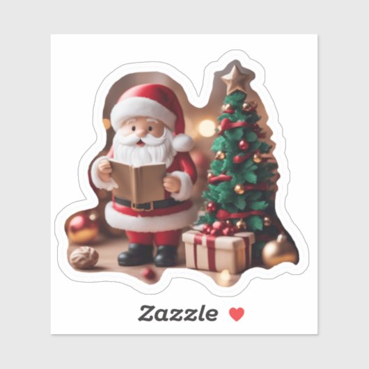 Weihnachtsmann mit Tannenbaum in 3D -  Sticker (Vel)