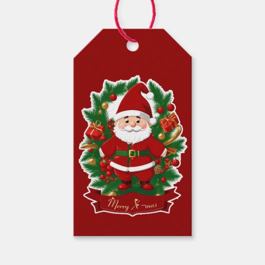 Weihnachtsmann mit Tannenzweigen -  Cadeaulabel (Voorkant)