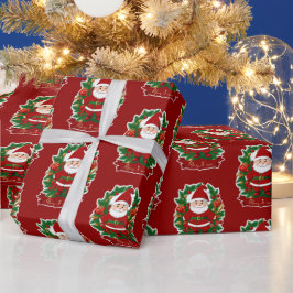 Weihnachtsmann mit Tannenzweigen -  Cadeaupapier