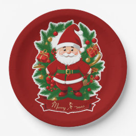 Weihnachtsmann mit Tannenzweigen - Papieren Bordje