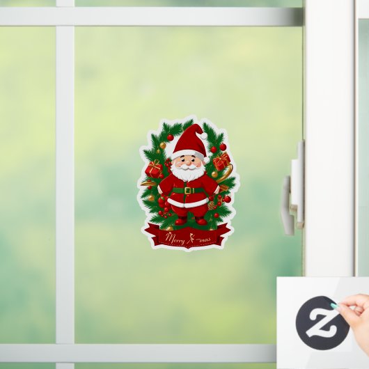 Weihnachtsmann mit Tannenzweigen -  Raamsticker (Huis)