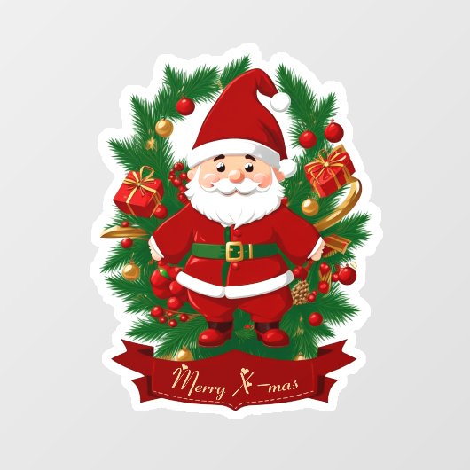 Weihnachtsmann mit Tannenzweigen -  Raamsticker (Vel)