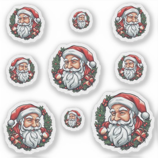 Weihnachtsmannkopf mit Kranz - 9  Sticker (Voorkant)