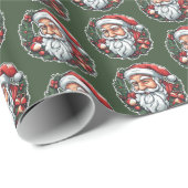 Weihnachtsmannkopf mit Kranz -  Cadeaupapier (Rol Hoek)