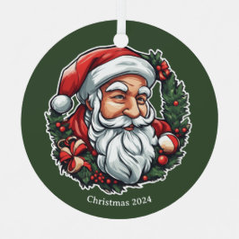 Weihnachtsmannkopf mit Kranz - Metalen Ornament