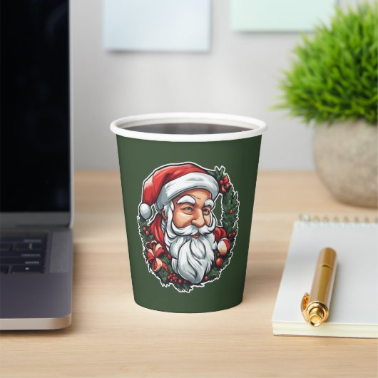 Weihnachtsmannkopf mit Kranz -  Papieren Bekers (Insitu)