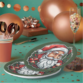 Weihnachtsmannkopf mit Kranz -  Papieren Bordje