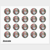 Weihnachtsmannkopf mit Kranz -  Ronde Sticker (Vel)