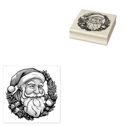 Weihnachtsmannkopf mit Kranz -  Rubberstempel (Gestempeld)