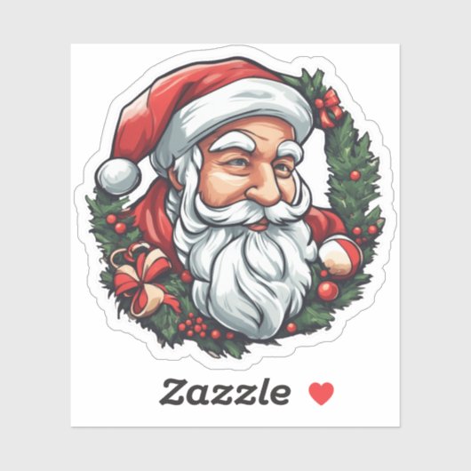 Weihnachtsmannkopf mit Kranz -  Sticker (Vel)