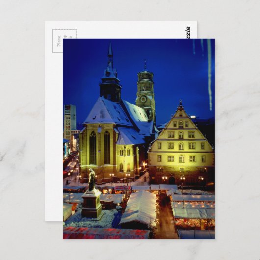 Weihnachtsmarkt, Stuttgart, Abendstimmung mit Schn Briefkaart (Voorkant / Achterkant)