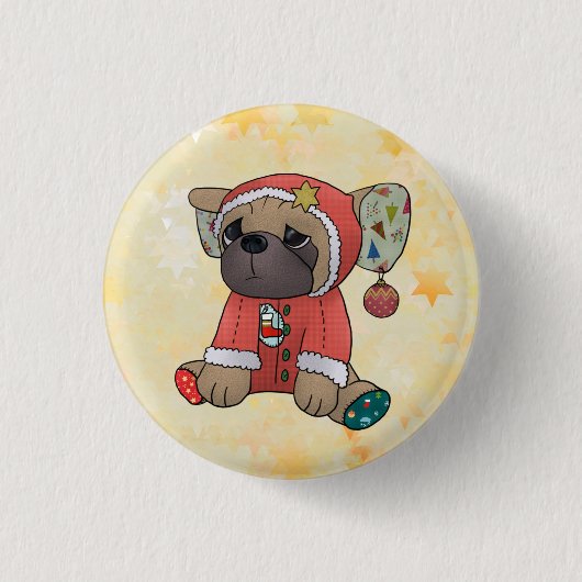 Weihnachtsmops Ronde Button 3,2 Cm (Voorkant)