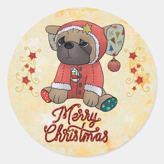 Weihnachtsmops Ronde Sticker (Voorkant)