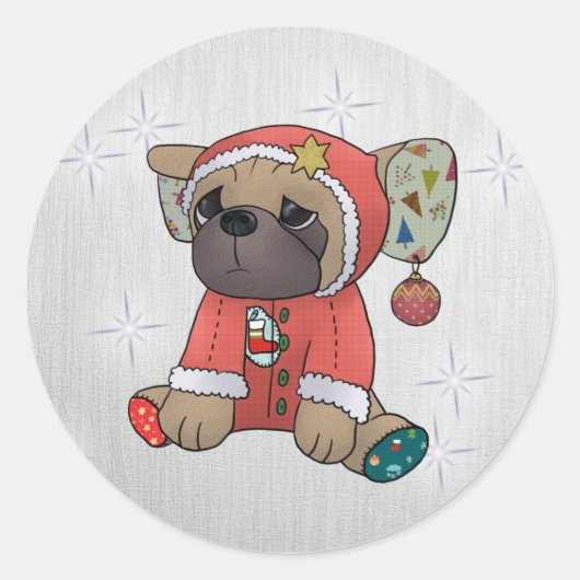 Weihnachtsmops Ronde Sticker (Voorkant)