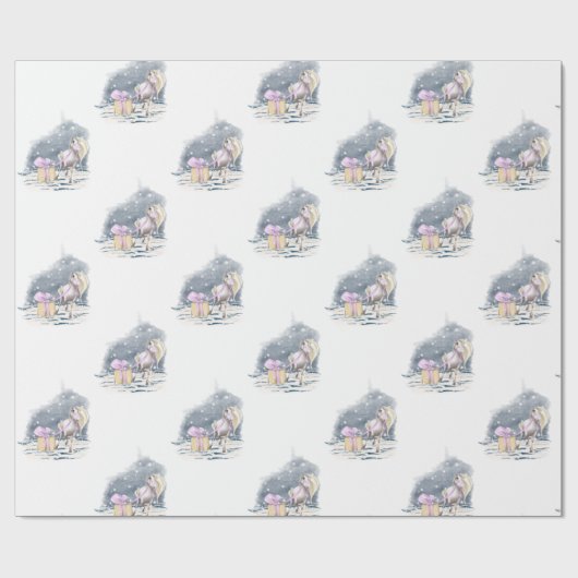 Weihnachtspapier mit Pferdebild, Geschenkpapier Cadeaupapier (Vlak)