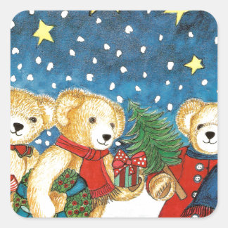 WEIHNACHTSTEDDYBÄREN MIT GESCHENKEN VIERKANTE STICKER