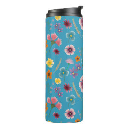 Weiland bloemen in blauwe Thermische Tumbler Thermosbeker
