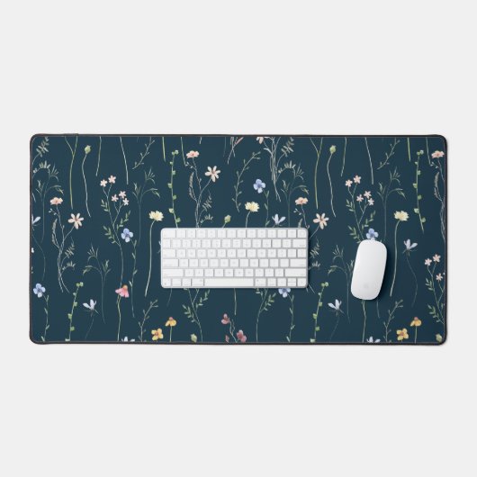 Weiland, donkerblauwe wilde bloemen, waterverf bureaumat (Keyboard & Muis)