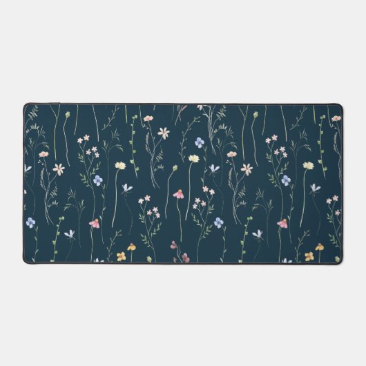 Weiland, donkerblauwe wilde bloemen, waterverf bureaumat (Voorkant)