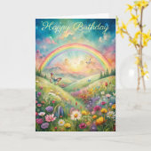 Weiland met bloemen en vlinders en een regenboog kaart (Gele Bloem)