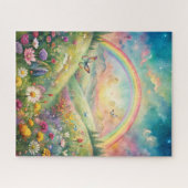 Weiland met bloemen en vlinders en een regenboog legpuzzel (Horizontaal)