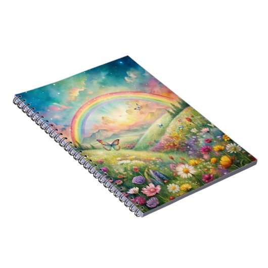 Weiland met bloemen en vlinders en een regenboog notitieboek (Rechterzijde)