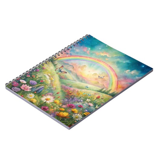 Weiland met bloemen en vlinders en een regenboog notitieboek (Linkerzijde)