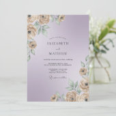 Weiland Stof Mauve Bloemblad Bruiloft Kaart (Staand voorkant)