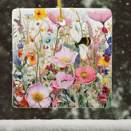 Weiland van Kosmos en Wildbloemen met Bee Boho Keramisch Ornament