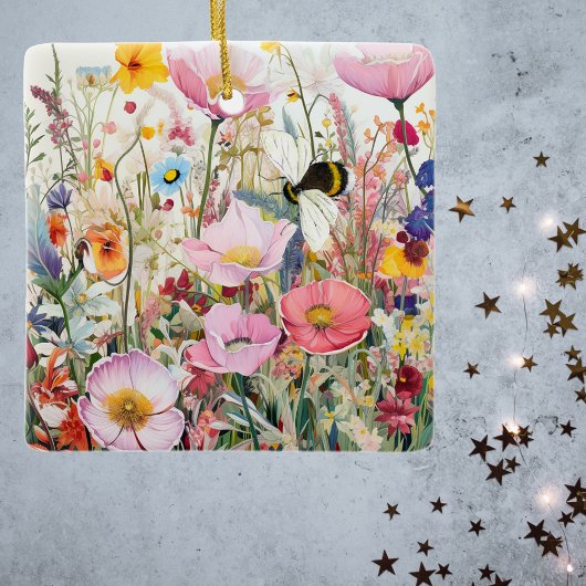 Weiland van Kosmos en Wildbloemen met Bee Boho Keramisch Ornament