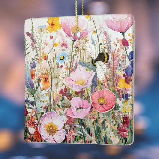 Weiland van Kosmos en Wildbloemen met Bee Boho Keramisch Ornament