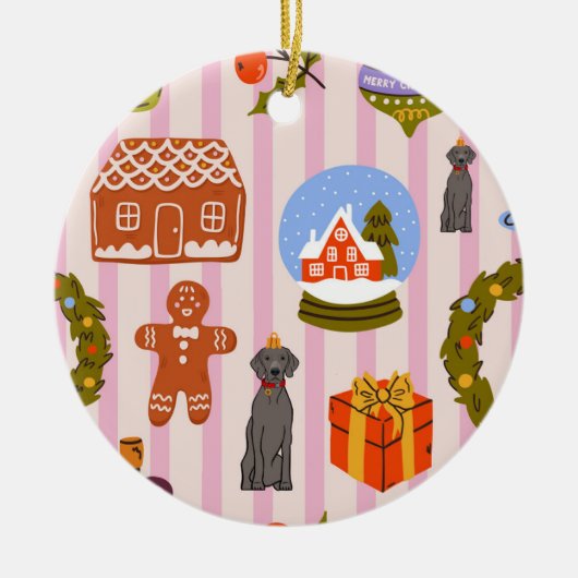 Weim decoration with xmas decorations on pink  keramisch ornament (Voorkant)