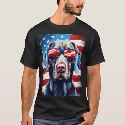Weimaraner 4 juli Amerikaanse vlag T-shirt (Voorkant)